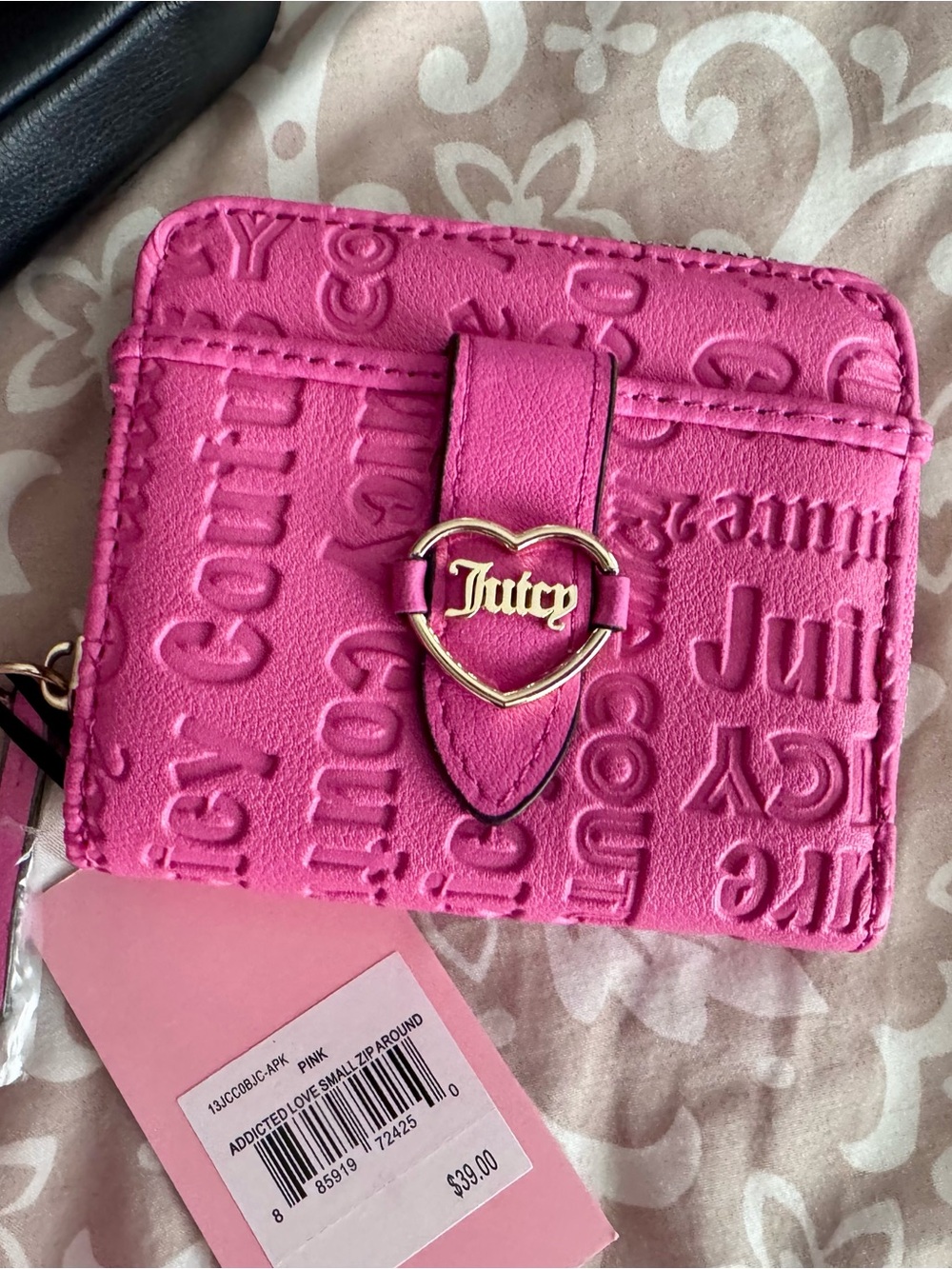 Juicy Couture Hot Pink Embossed Heart-Accent Wallet